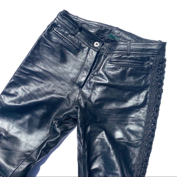 XS | Vintage black Danier leather lace up pants - Picture 2 of 5